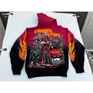 Warren Lotas Hoodie Mens Red Black Flames Graphic Pullover‎ Sweatshirt Size M